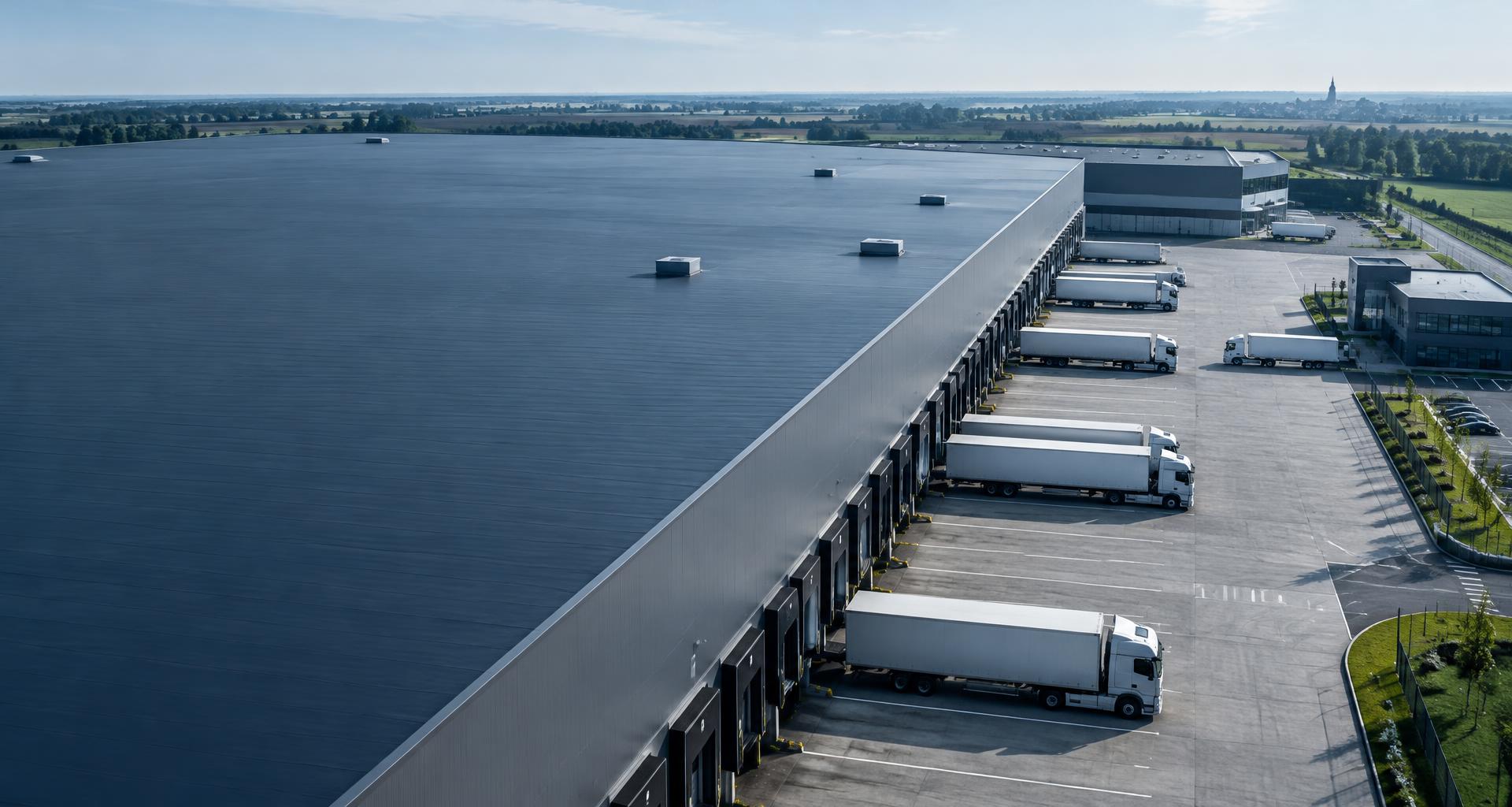 A modern Belgian distribution warehouse and loading bays